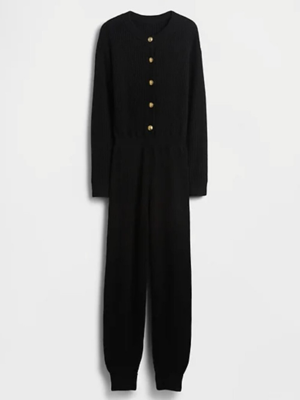 GAP CashSoft Rib Sweater Jumpsuit True Black Gold Buttons - Picture 2 of 8